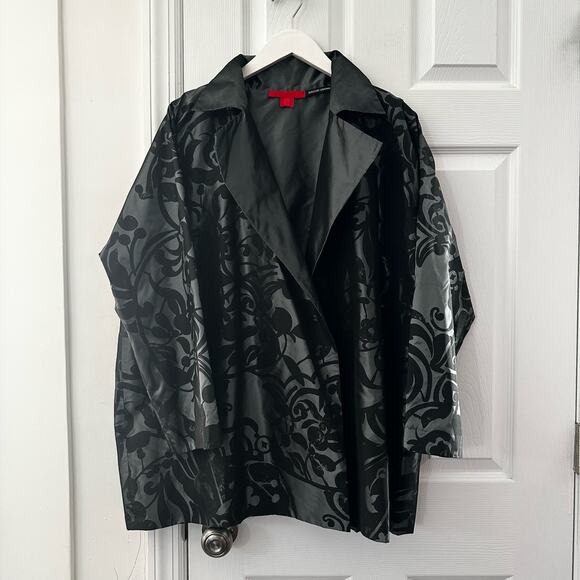 Shamask Bergdorf Goodman Silk Black Velvet Swirl Evening Boxy Blazer Coat 2 - Picture 1 of 12